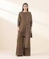 Unstitched Women's Embroidered Cotton Jacquard Brown Three Piece Suit